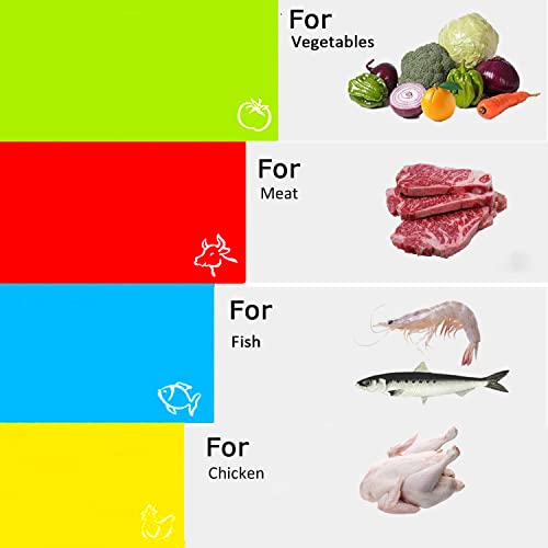 Kimmoker Flexible Cutting Boards Set, Cutting Board Mats for Cooking, Colored Cutting Board Set with Easy-Grip Handles, Flexible Plastic Cutting Sheet Set of 4 (1) - Image 3