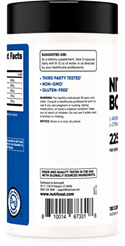Nutricost Nitric Oxide Booster 750mg, 180 Capsules - 2250mg Per Serving - Gluten Free and Non-GMO - Image 4