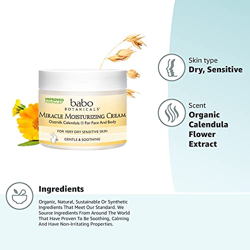 Babo Botanicals Miracle Moisturizing Face & Body Cream - with Natural Oat Extract, Organic Calendula & Shea Butter - For Babies, Kids or Adults with Sensitive or Dry Skin - 2 oz - Image 2