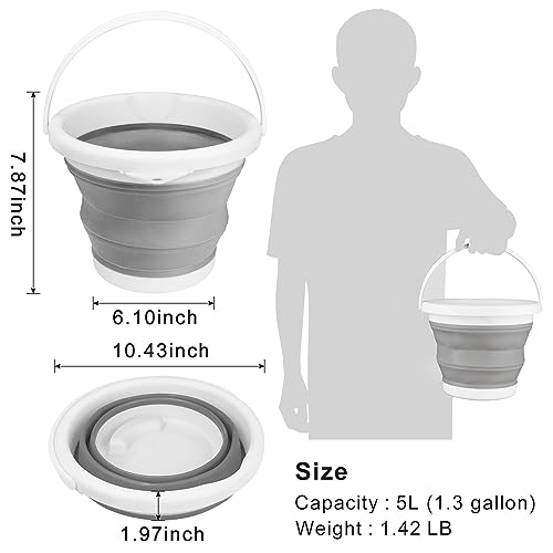 Collapsible Mop Bucket and Ice Bucket-5L(1.3 Gallon) Household Cleaning Silicone Dust Mops Bucket with no Wringer Set,Portable Bathroom Cleaning Supplies Bucket for Cleaning Caddy Spin Mops for Floor - Image 7