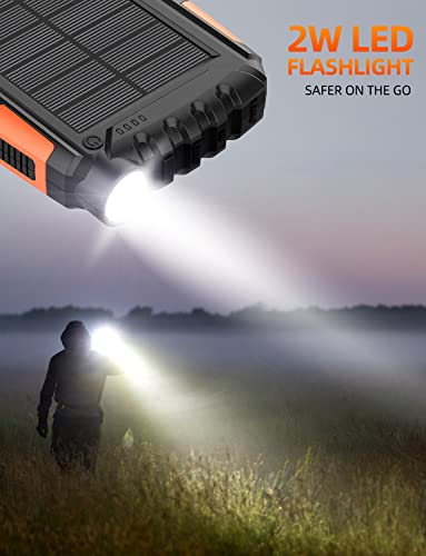 Power-Bank-Solar-Charger - 42800mAh Power Bank,Portable Charger,External Battery Pack 5V3.1A Qc 3.0 Fast Charging Built-in Super Bright Flashlight (Light Orange) - Image 5