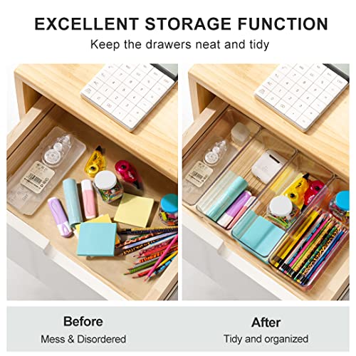 Hudgan 8 Pack Clear Plastic Drawer Organizer Bins Set, Stackable Cutlery Storage Bins Trays for Organizing Kitchen Supplies, Bathroom Supplies, Office Supplies, Crafts, Gadgets, Cabinet Supplies - Image 5