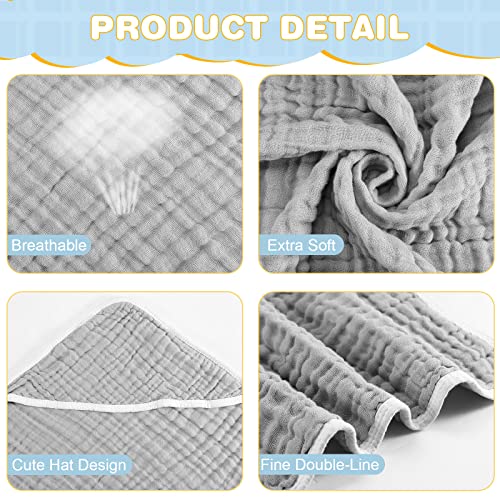Muslin Cotton Hooded Baby Bath Towel Sets Large 32 x 32 Inch Soft Unisex Bath Towels Bulk for Babies, Toddler, Infant, Newborn, Baby Gifts for Girl Boy (Light Gray, 2 Pieces) - Image 6