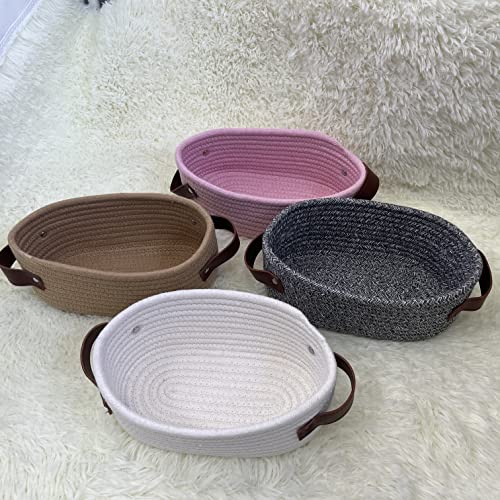 ABenkle Small Woven Basket, Mini Cotton Rope Storage Basket, Tiny White Basket, Shelf Basket, Oval Decorative Toy Dog Cat Basket for Nursery, Kids Room, Empty Gift Basket Baby Basket, 10" x 6" x 4" XS - Image 2