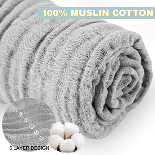 Muslin Cotton Hooded Baby Bath Towel Sets Large 32 x 32 Inch Soft Unisex Bath Towels Bulk for Babies, Toddler, Infant, Newborn, Baby Gifts for Girl Boy (Light Gray, 2 Pieces) - Image 7