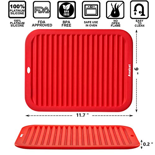 Anaeat 2 Pack Silicone Trivets for Hot Pots and Pans - Heat Resistant Real Silicone Hot Pads for Kitchen Counter, Multi-Purpose & Durable Trivet Mat for Hot Dishes, Jar Opener, Spoon Holder (Red ) - Image 3