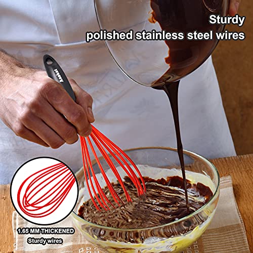 ANAEAT 10.5" Silicone Whisk, Thick Stainless Steel Wire Inner - Heat Resistant Kitchen Whisks for Non-Stick Cookware, Balloon Egg Beater for Whisking, Blending, Beating, Frothing & Stirring (Red) - Image 7