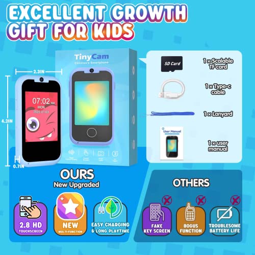 Kids Toy Phone Boys Puzzle Learning Toy, Eltrynic Toddler Touchscreen Smart Phone for 3 4 5 6 7 Year Old Boy, Christmas Birthday Gifts for Children Age 3-7, MP3 Music Player with Dual Camera (Blue) - Image 2