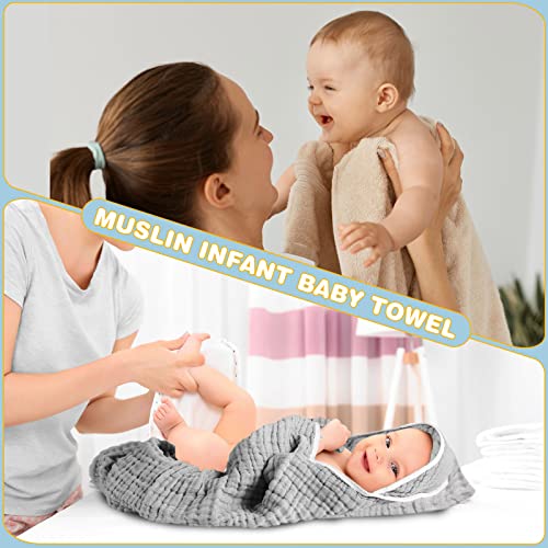 Muslin Cotton Hooded Baby Bath Towel Sets Large 32 x 32 Inch Soft Unisex Bath Towels Bulk for Babies, Toddler, Infant, Newborn, Baby Gifts for Girl Boy (Light Gray, 2 Pieces) - Image 3