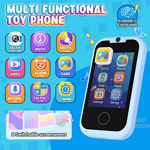 Kids Toy Phone Boys Puzzle Learning Toy, Eltrynic Toddler Touchscreen Smart Phone for 3 4 5 6 7 Year Old Boy, Christmas Birthday Gifts for Children Age 3-7, MP3 Music Player with Dual Camera (Blue) - Image 7