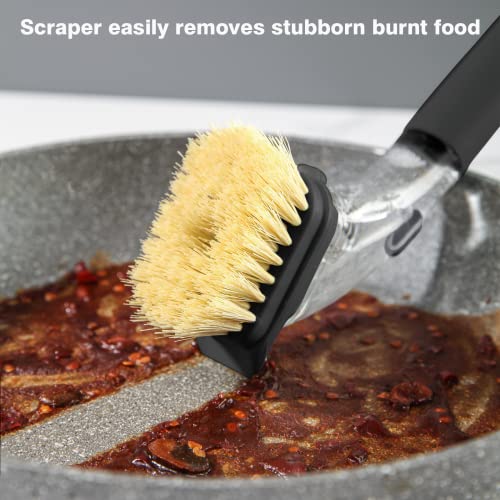 DAPOWER Dish Brush with Handle, Dish Scrubber with Soap Dispenser, Kitchen Scrub Brush for Dishes Pots Pans Sink Cleaning, 4 Replaceable Brush Heads (Black) - Image 4