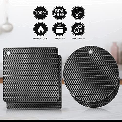 Ardanlingke Silicone Trivet Mats, trivets for hot pots and Pans, Extra Thick Hot Pads for Kitchen, Multi-Purpose Pot Holder, Non-Slip Jar Opener, Gripper Pad, Drying Mat, Coaster (4 Pcs, Dark Gray) - Image 6