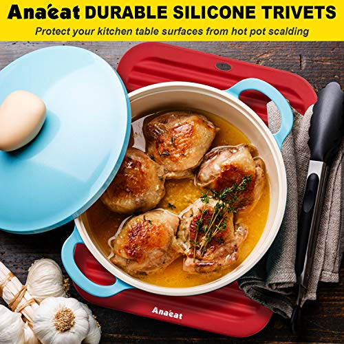 Anaeat 2 Pack Silicone Trivets for Hot Pots and Pans - Heat Resistant Real Silicone Hot Pads for Kitchen Counter, Multi-Purpose & Durable Trivet Mat for Hot Dishes, Jar Opener, Spoon Holder (Red ) - Image 7